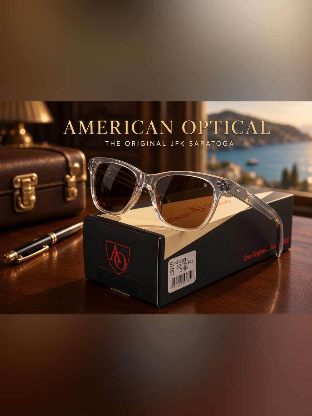 NWT American Optical “Saratoga” Gray Crystal Brown Lenses 52mm= “JFK Sunglasses”